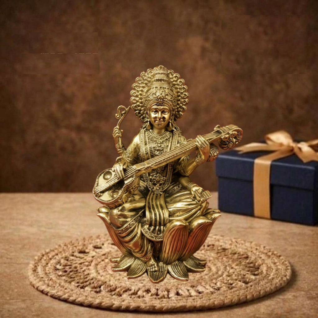 Lord Sarswati Devi On Lotus