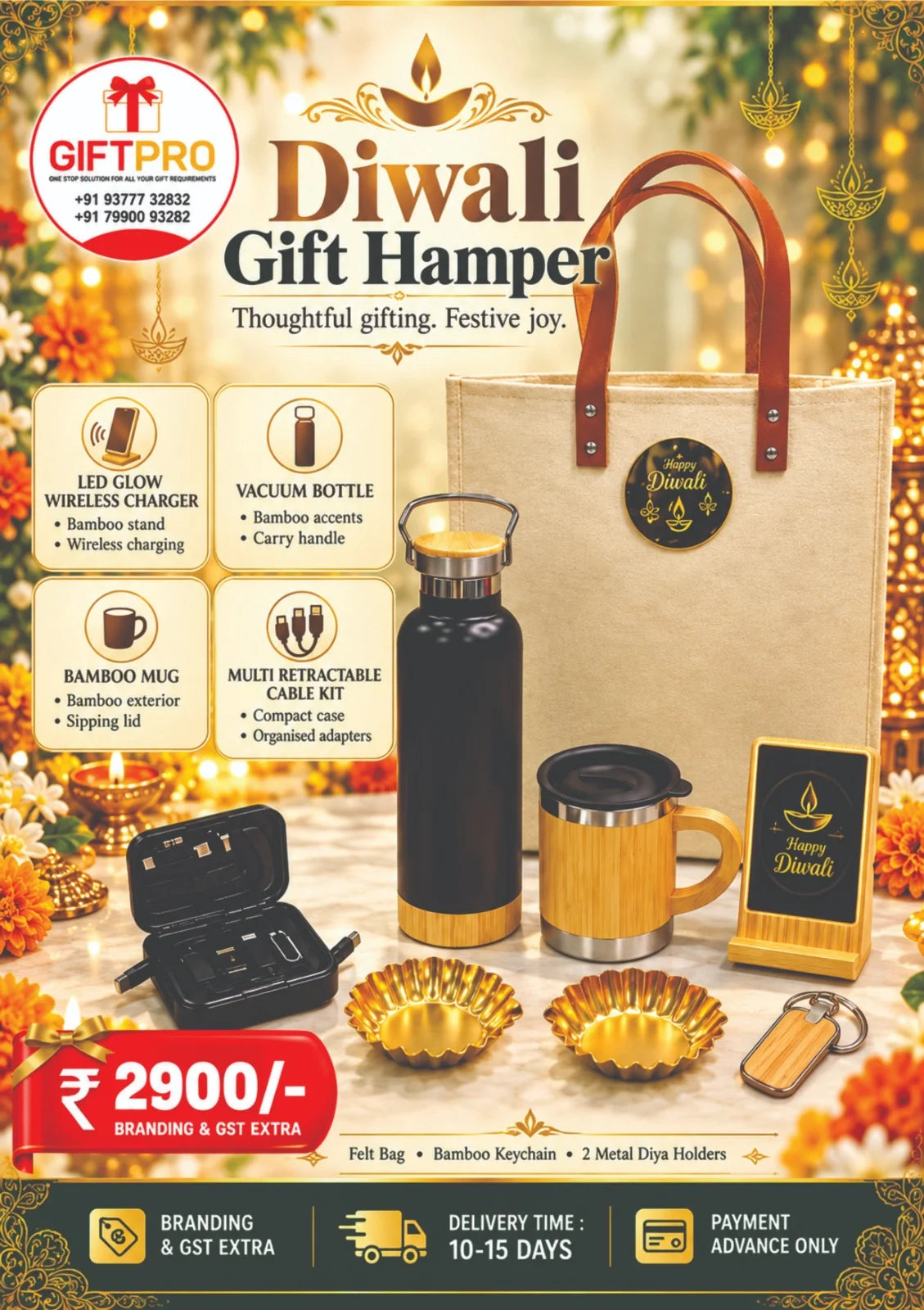 Premium Bamboo Tech Diwali Gift Hamper with Wireless Charger