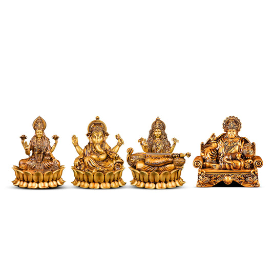 Mahalakshmi Ganapati Saraswati Murti (Lotus) & Kuber Idols Set