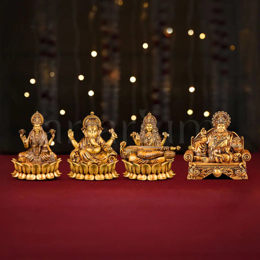Mahalakshmi Ganapati Saraswati Murti (Lotus) & Kuber Idols Set