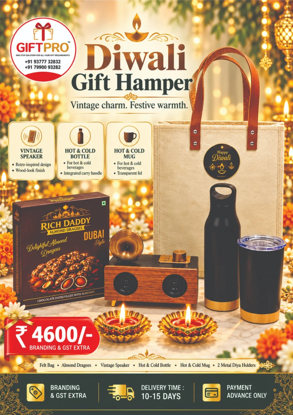 Premium Vintage Speaker Premium Diwali Gift Hamper with Bottle & Mug