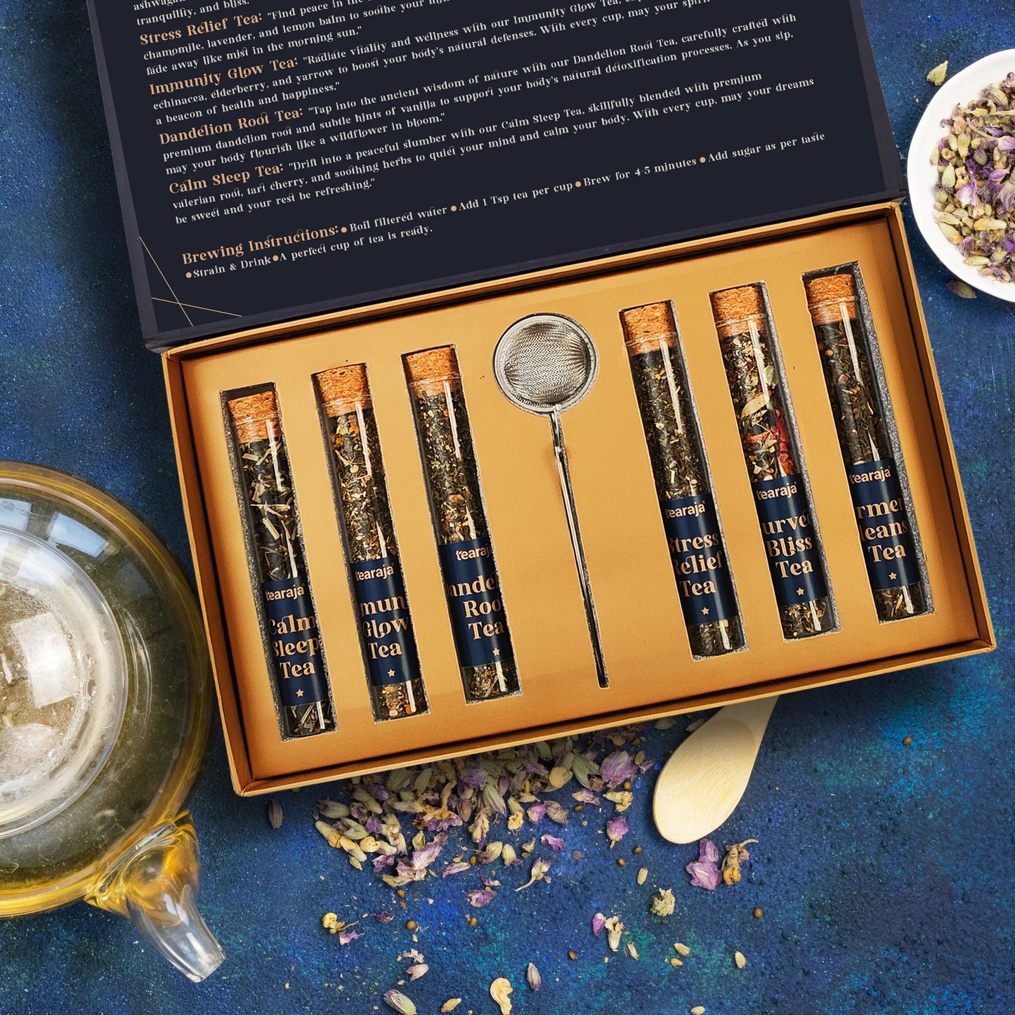 GP Tearaja Wellness Collection – 6 Premium Wellness Teas in Luxury Gift Box with Infuser