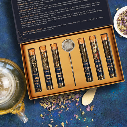 GP Tearaja Wellness Collection – 6 Premium Wellness Teas in Luxury Gift Box with Infuser