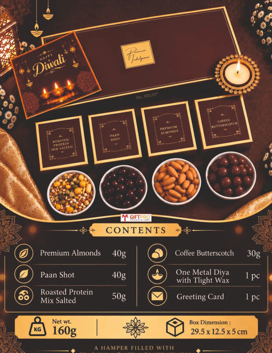 Luxury Brown Diwali Hamper with Almonds, Diya & Festive Treats